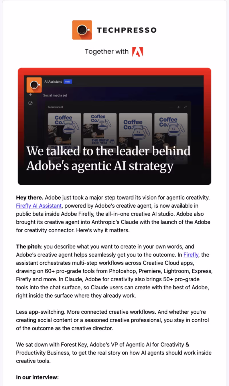 Example of a Dedicated Send email to the Techpresso list