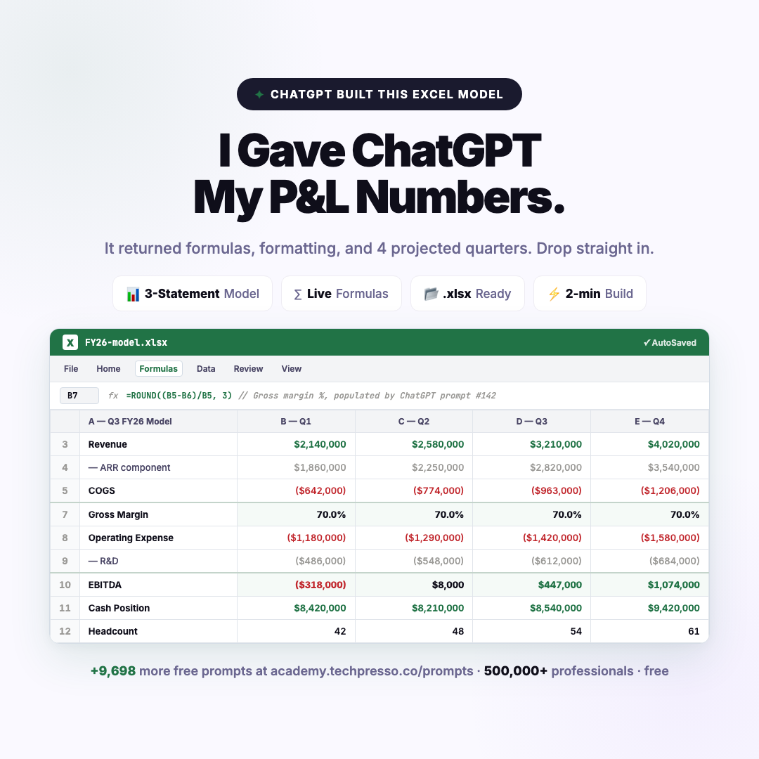 ChatGPT-built Excel 3-statement model preview