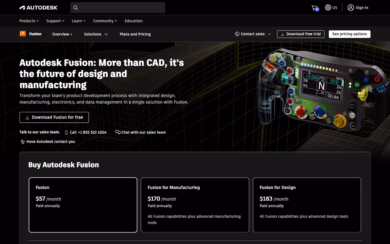 Autodesk Fusion homepage screenshot