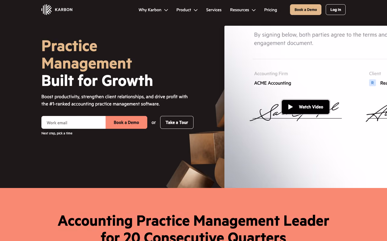 Karbon practice management homepage screenshot