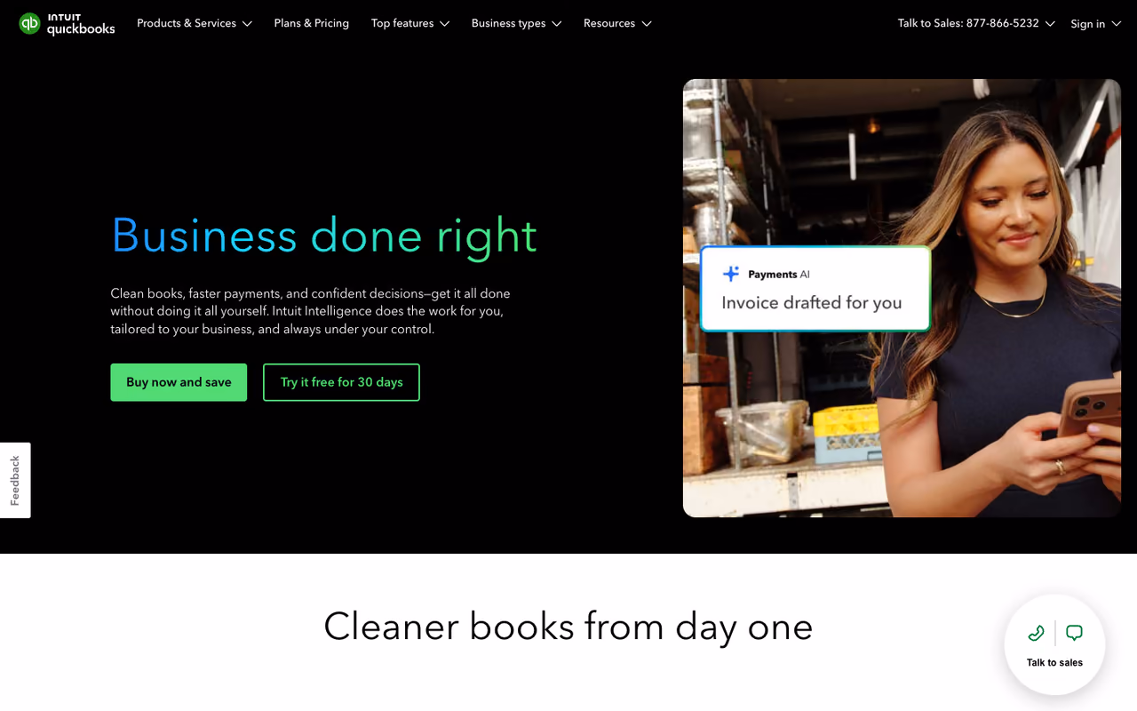 QuickBooks Online for nonprofits homepage screenshot