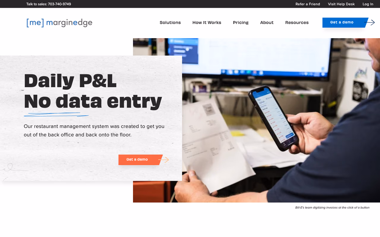 MarginEdge homepage screenshot