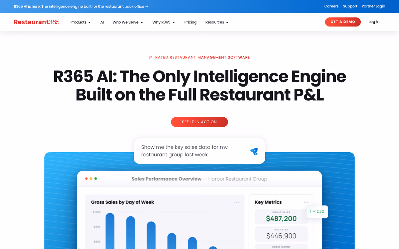 Restaurant365 homepage screenshot
