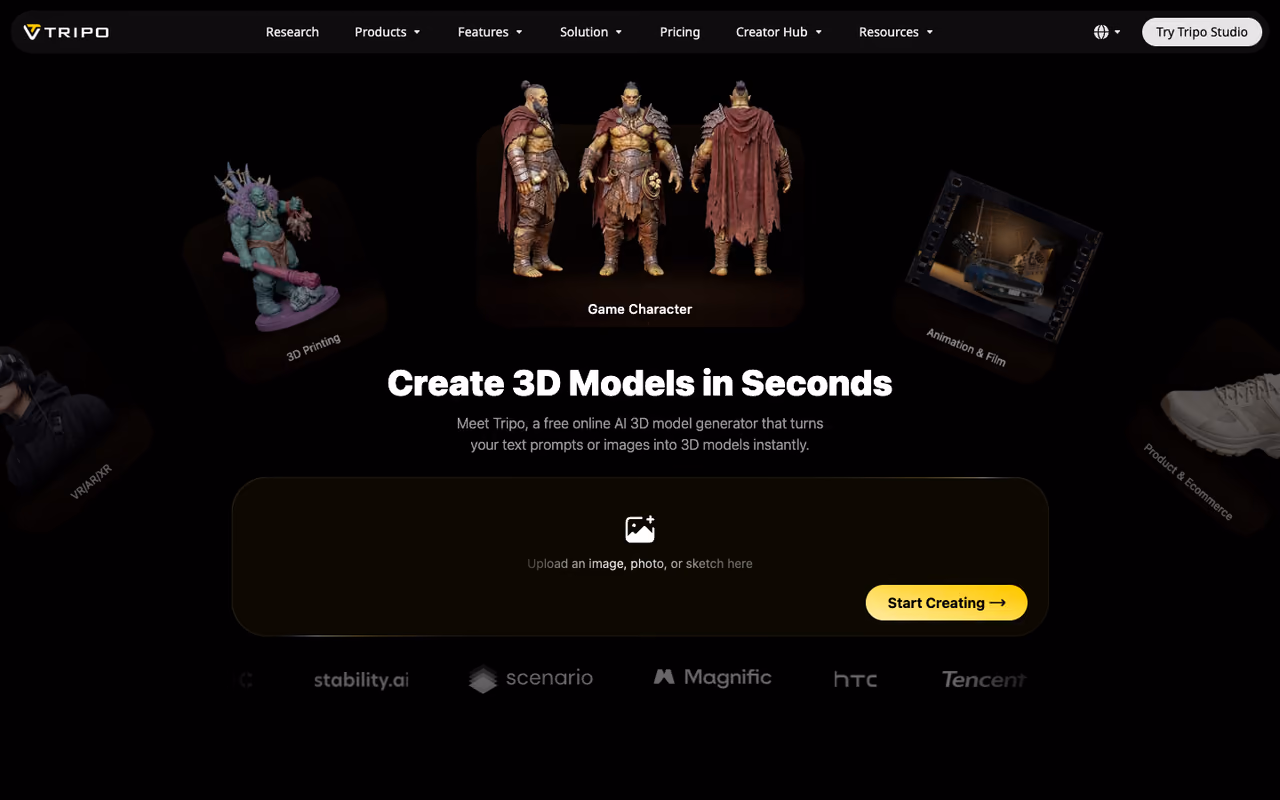 Tripo AI homepage screenshot