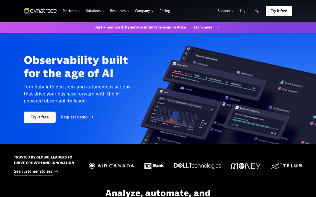 Dynatrace homepage screenshot
