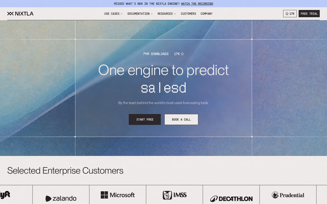 Nixtla homepage screenshot