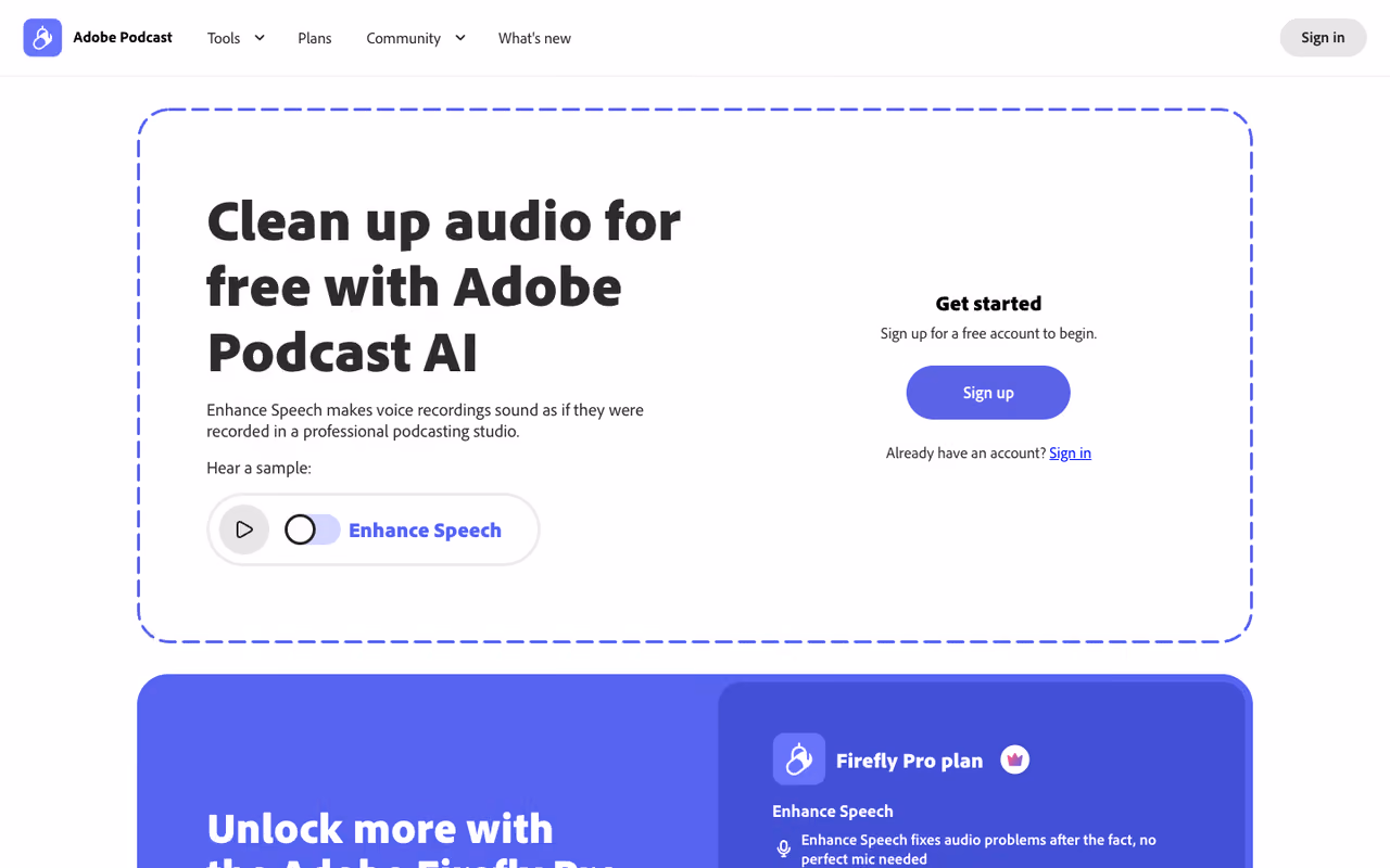 Adobe Podcast homepage screenshot