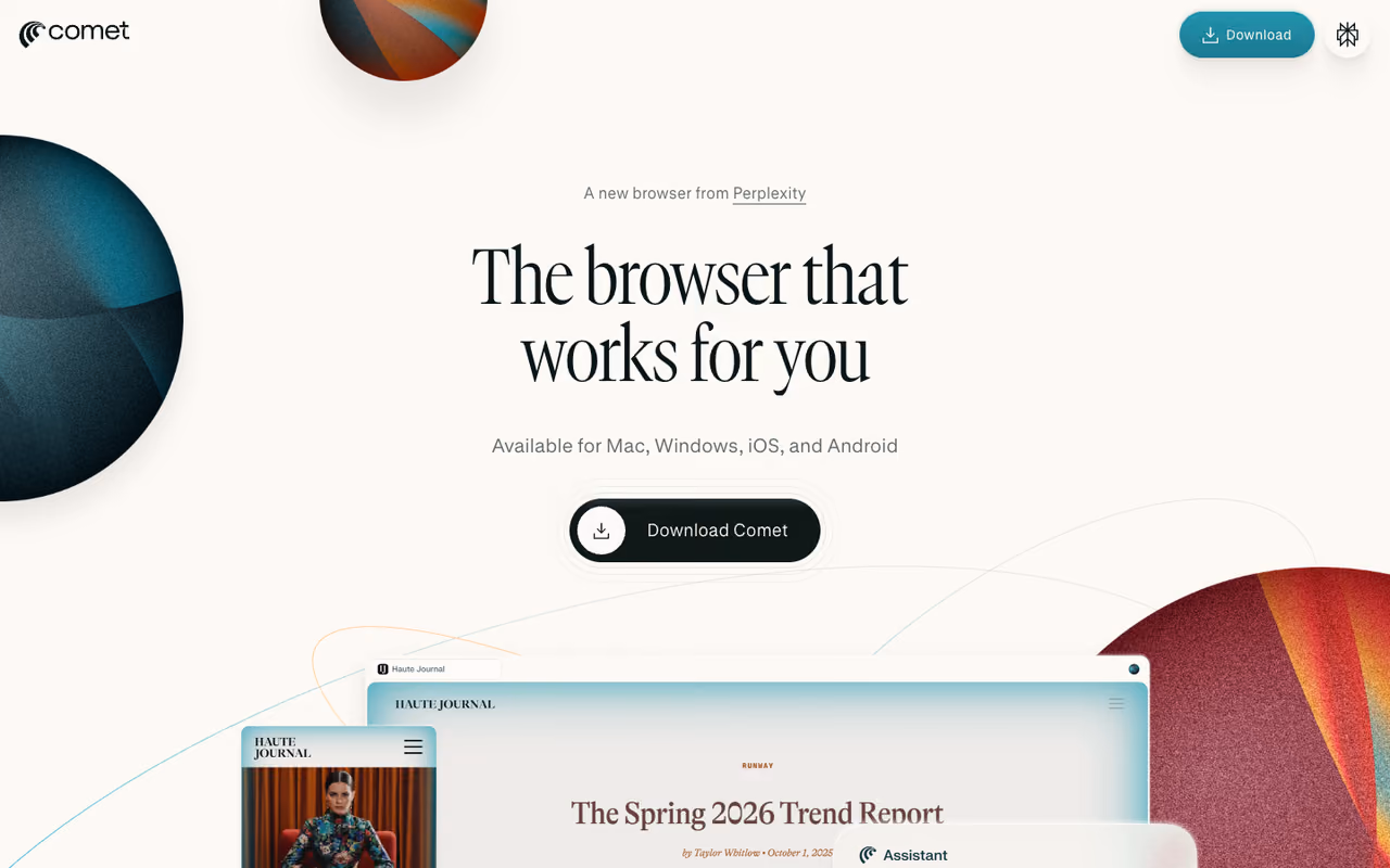 Perplexity Comet homepage screenshot