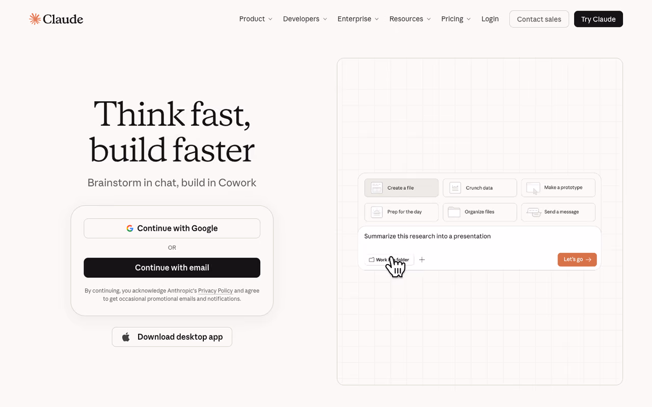 Claude homepage screenshot