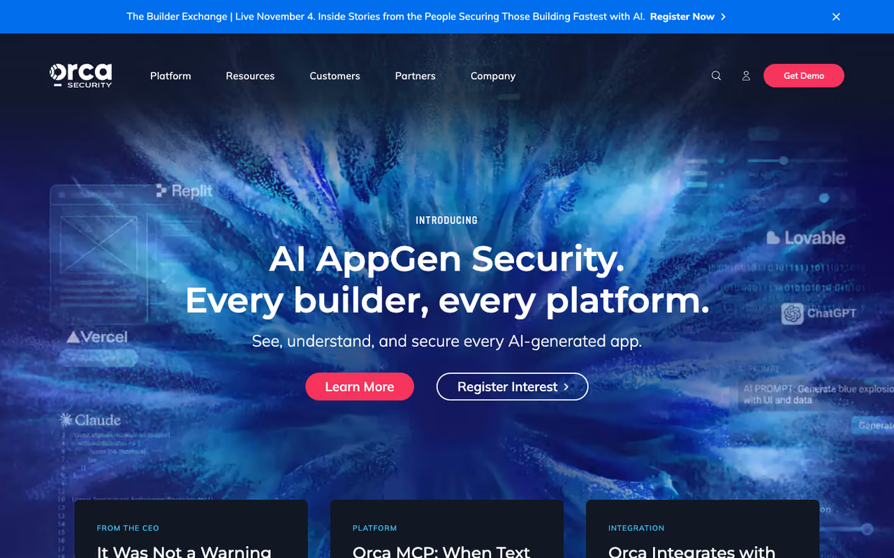 Orca Security homepage screenshot