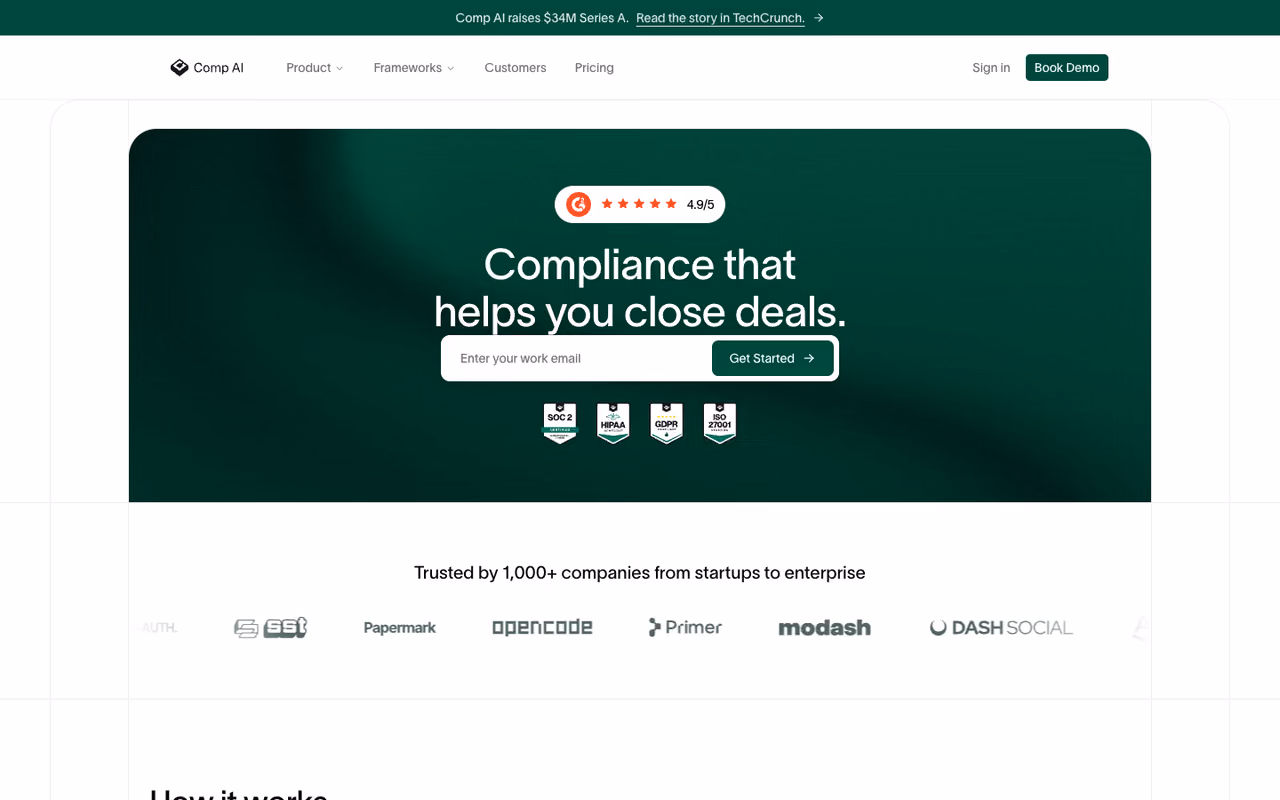 Comp AI homepage screenshot
