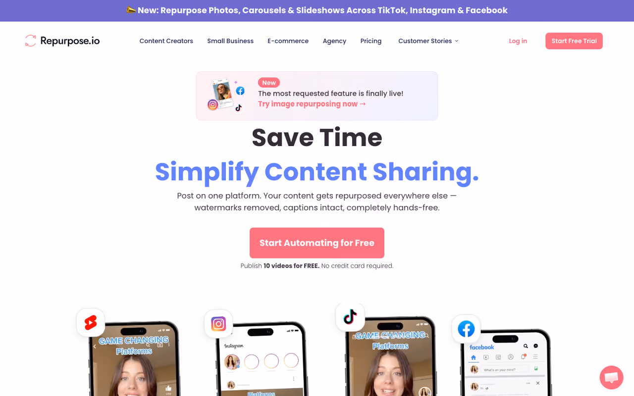 Repurpose.io homepage screenshot