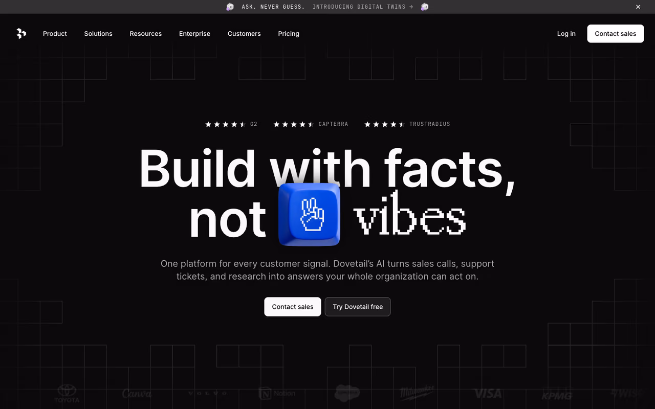 Dovetail homepage screenshot