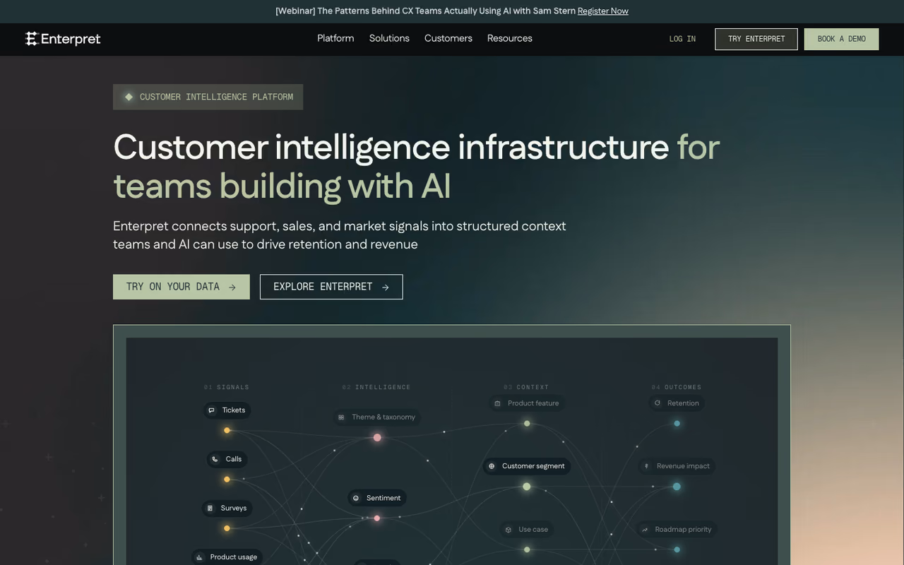 Enterpret homepage screenshot