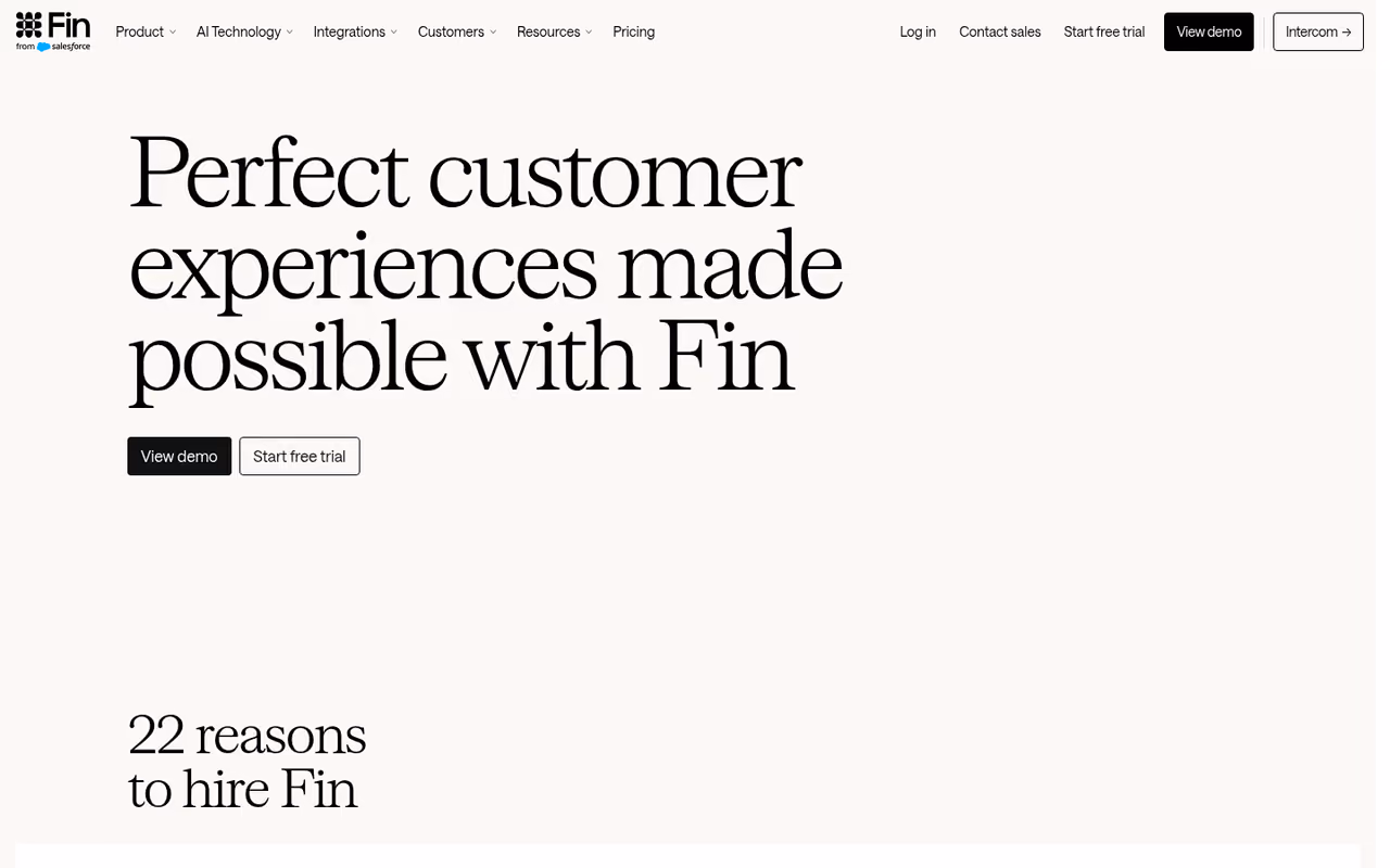 Intercom Fin homepage screenshot