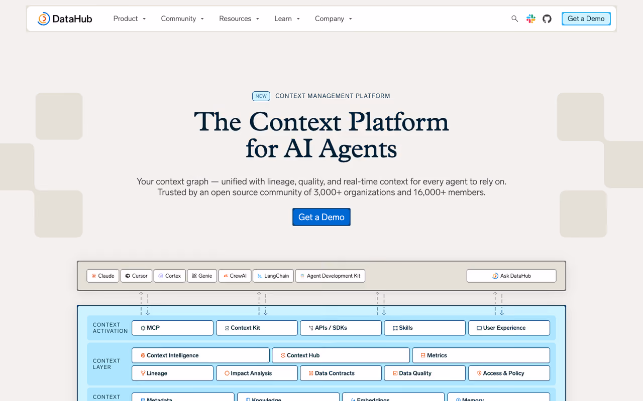 DataHub homepage screenshot
