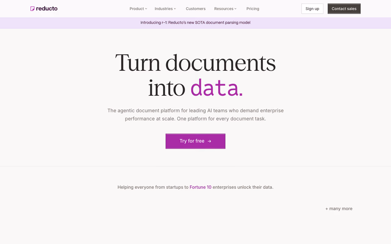 Reducto homepage screenshot
