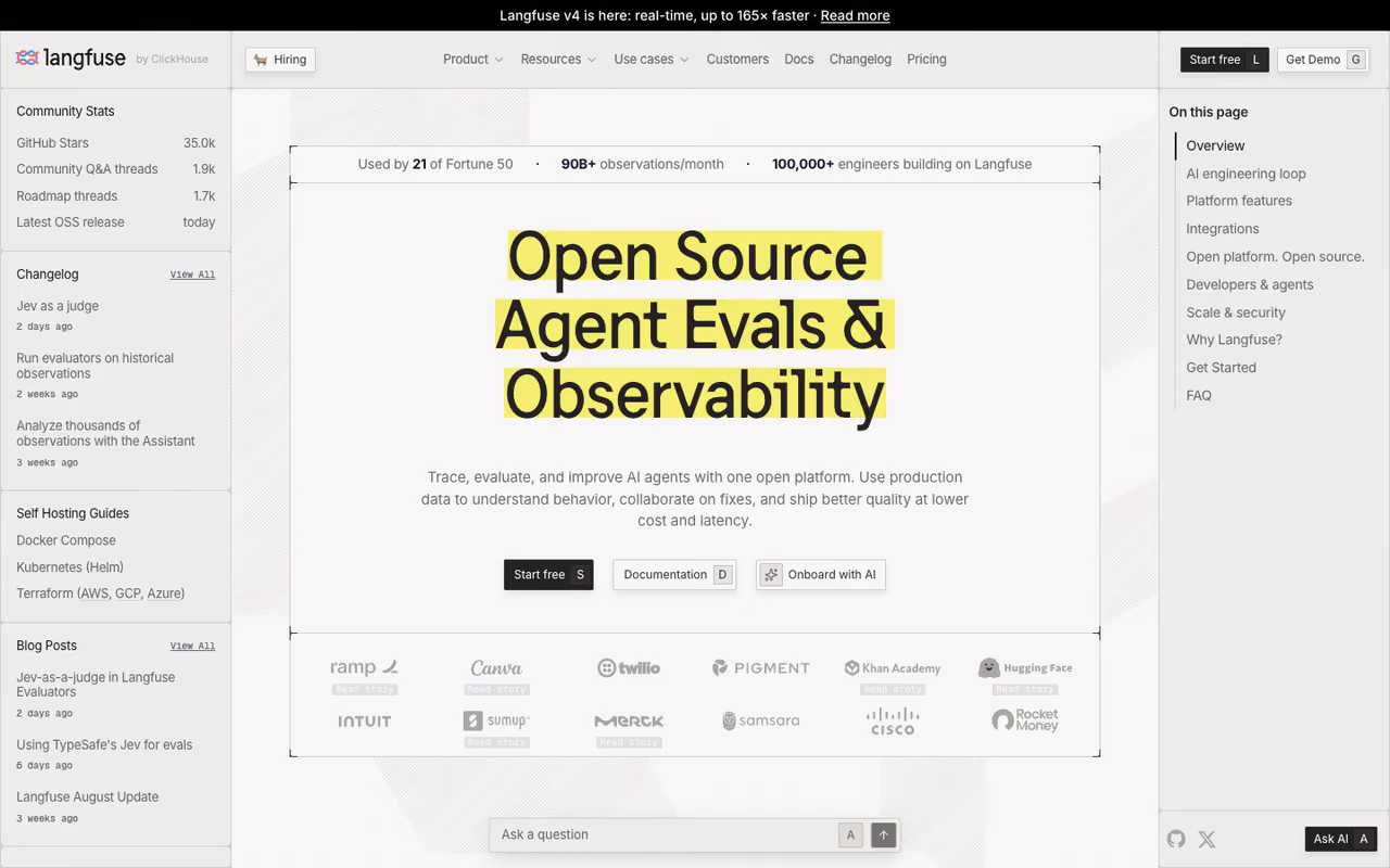 Langfuse homepage screenshot