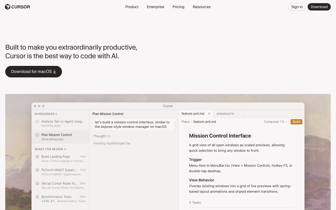 Cursor IDE landing page