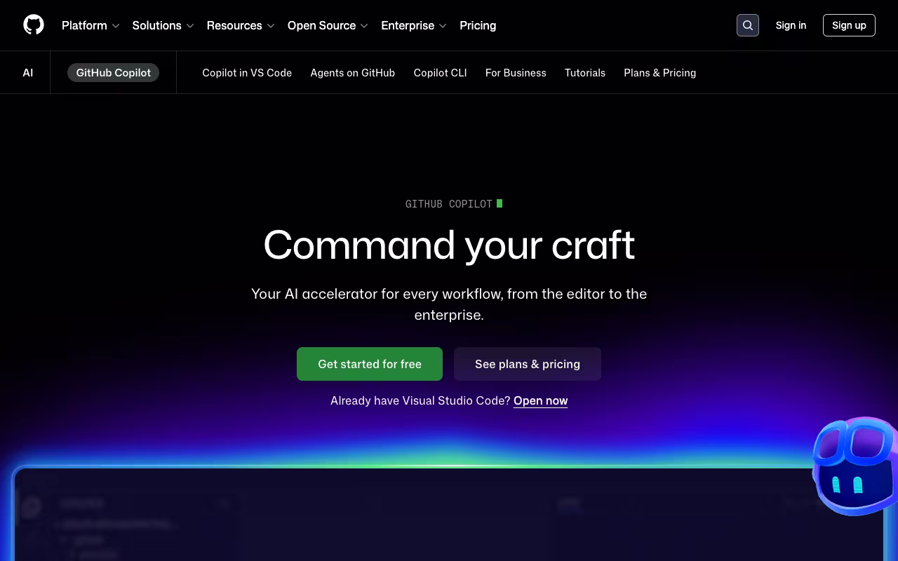 GitHub Copilot landing page