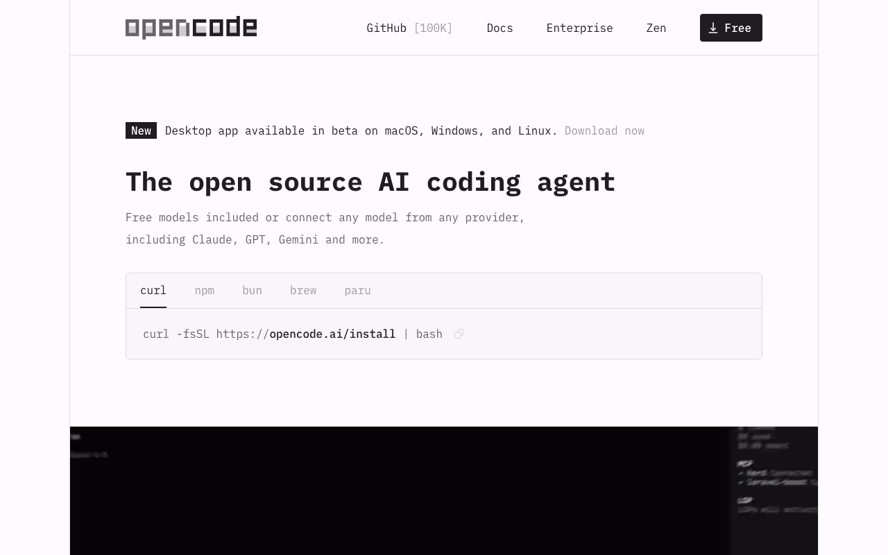 OpenCode landing page