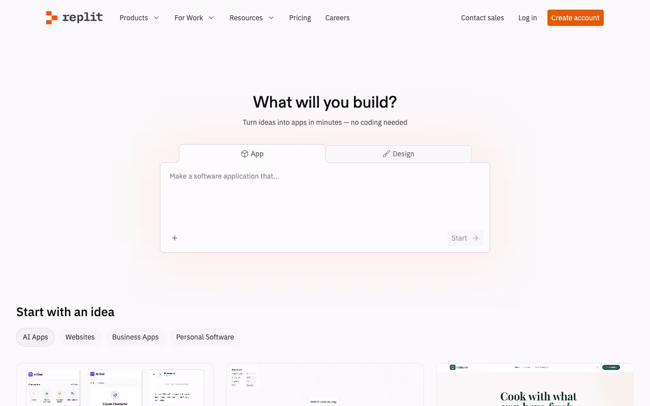 Replit landing page