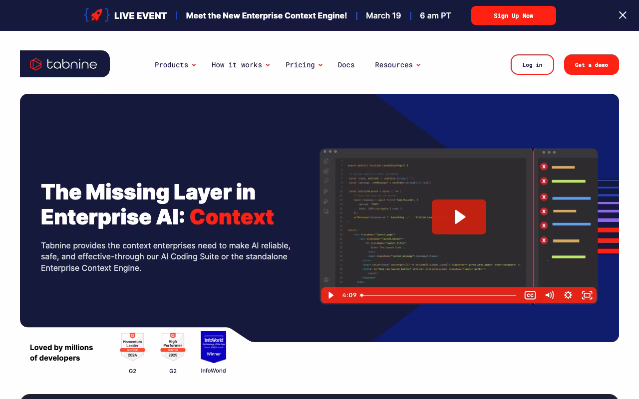 Tabnine landing page