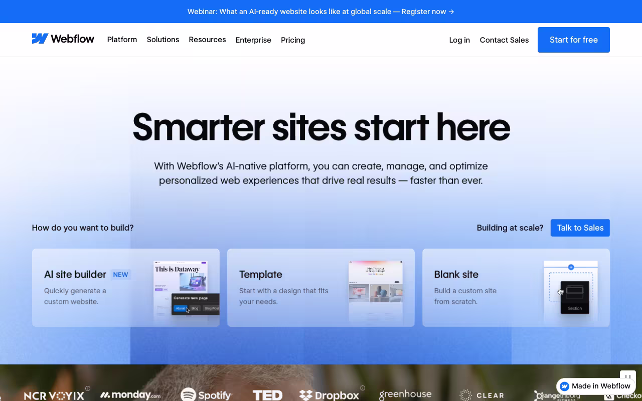 Webflow website platform