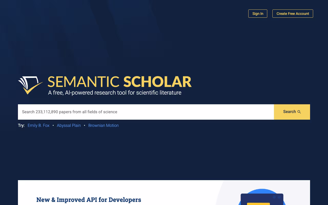 Semantic Scholar homepage