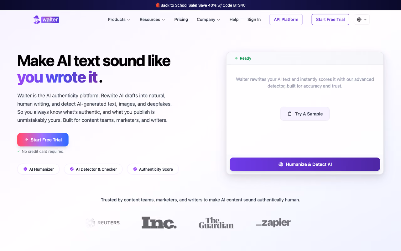 Walter Writes AI homepage screenshot