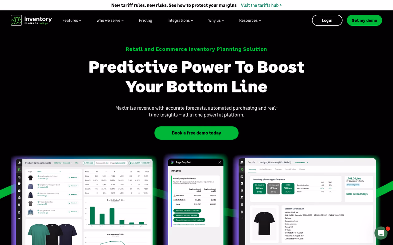 Inventory Planner by Sage homepage screenshot