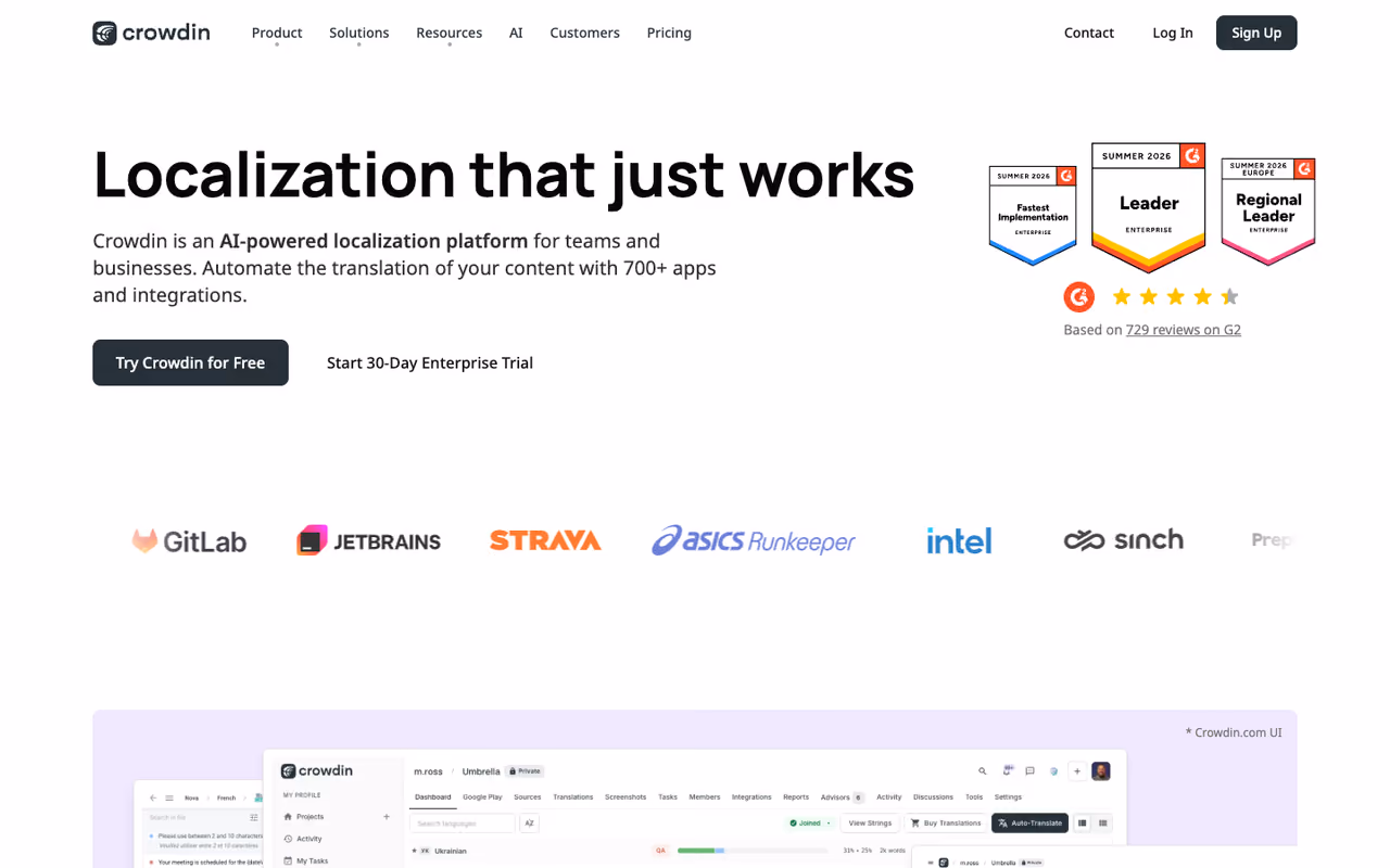 Crowdin homepage screenshot
