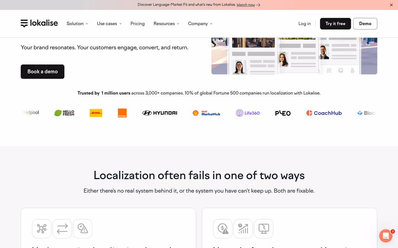 Lokalise homepage screenshot