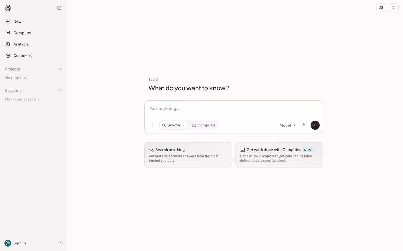 Perplexity homepage screenshot