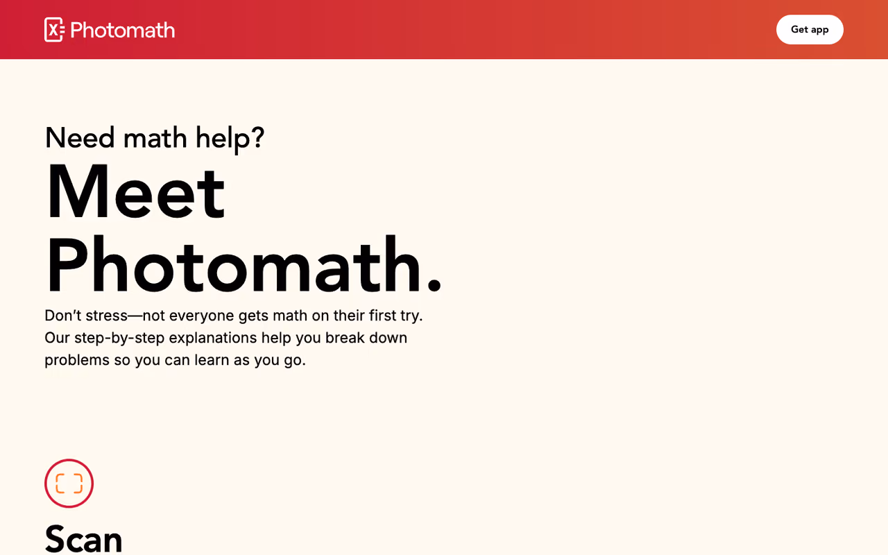 Photomath homepage screenshot