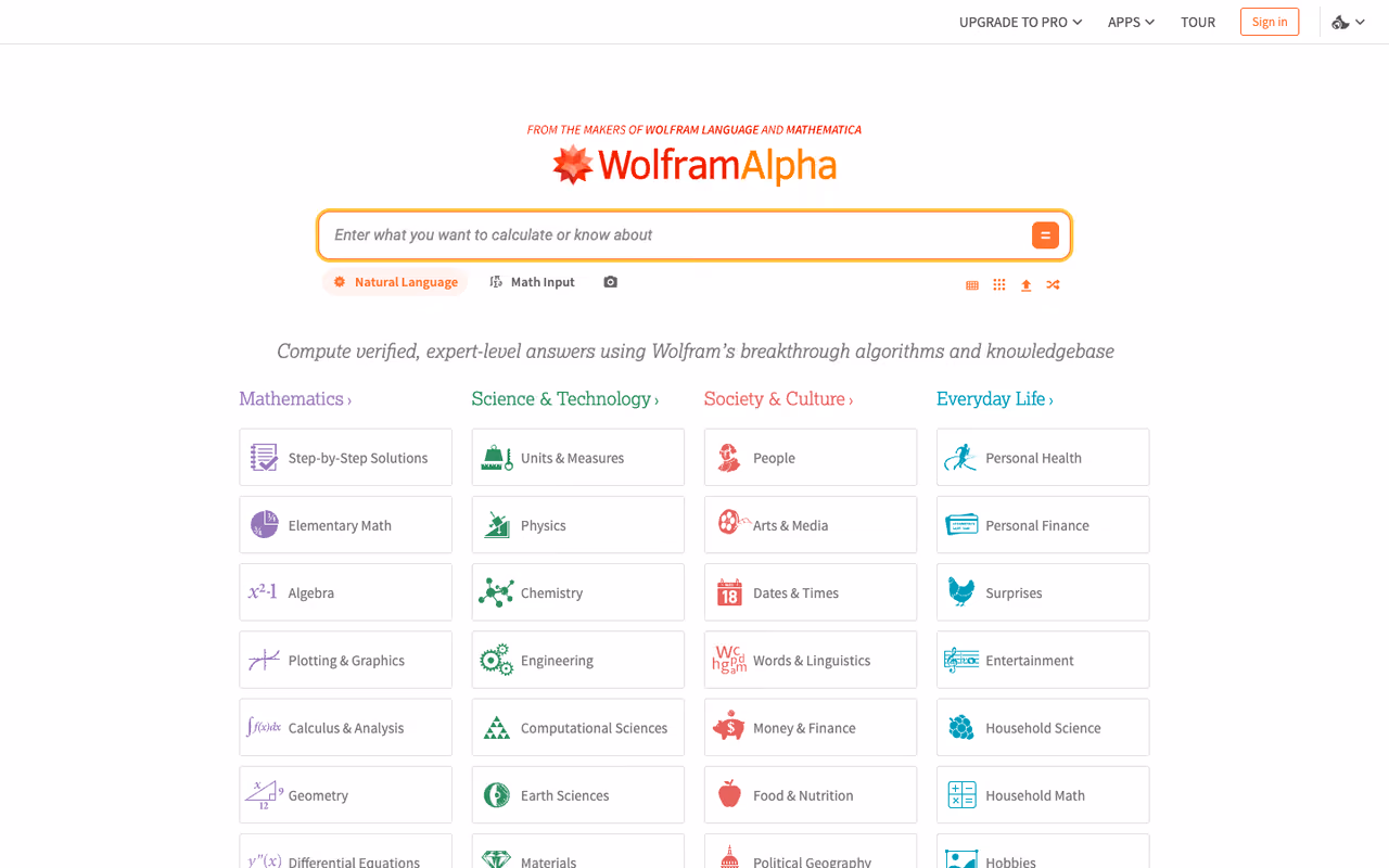 Wolfram Alpha homepage screenshot