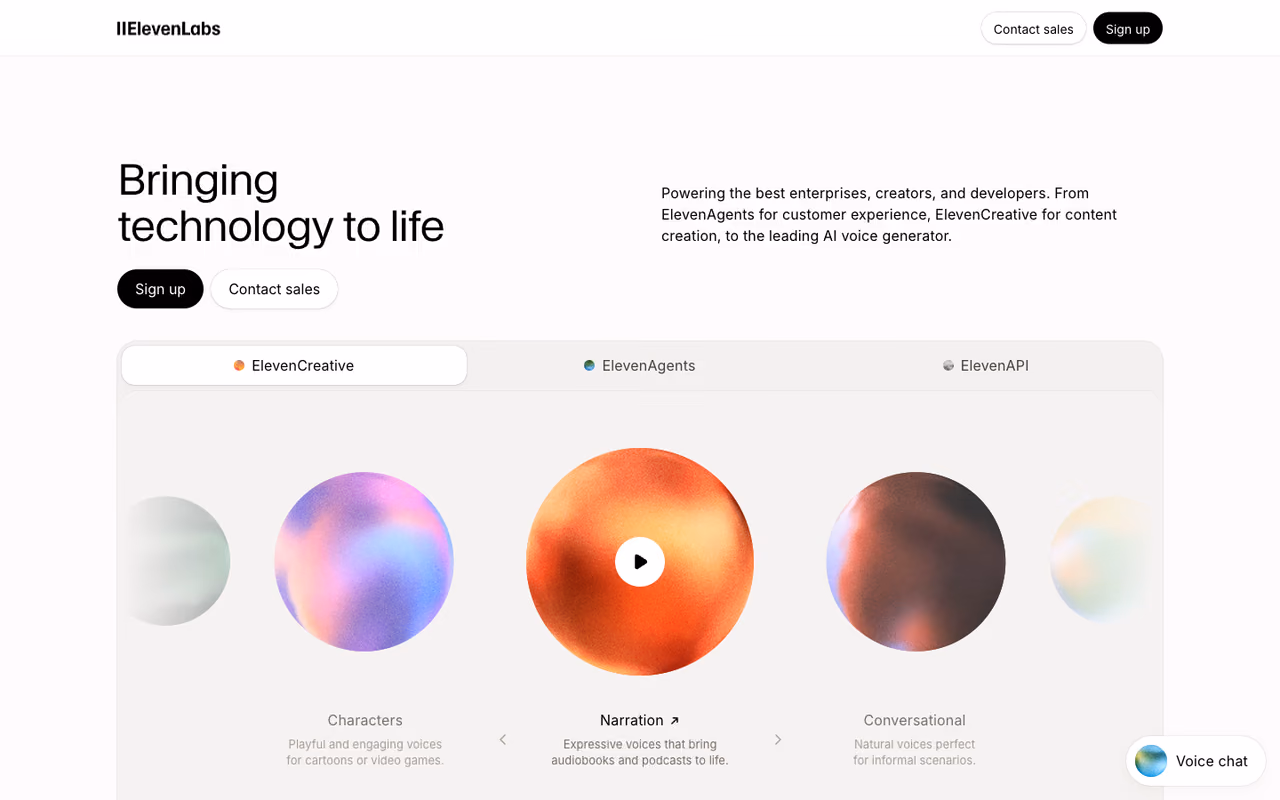 ElevenLabs homepage screenshot