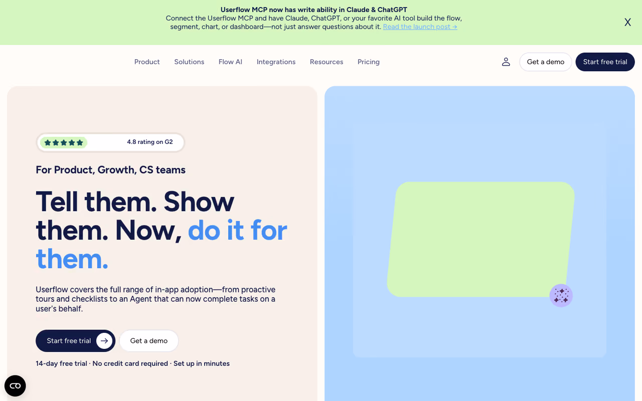 Userflow homepage screenshot