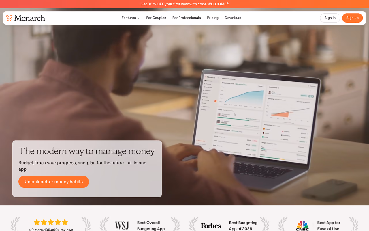 Monarch Money homepage screenshot