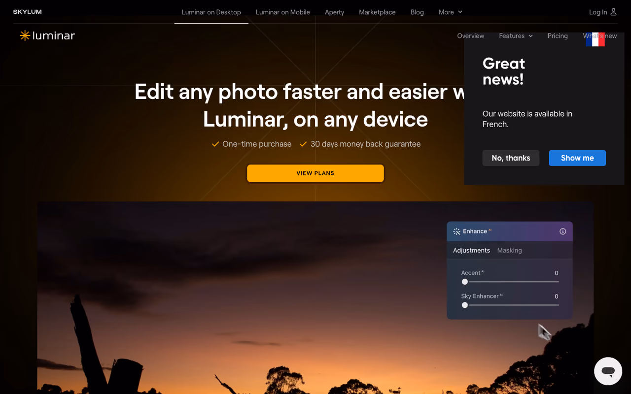 Luminar Neo homepage screenshot