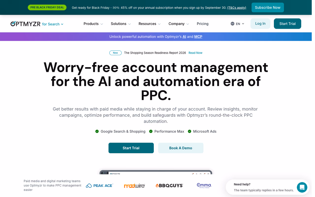 Optmyzr homepage screenshot