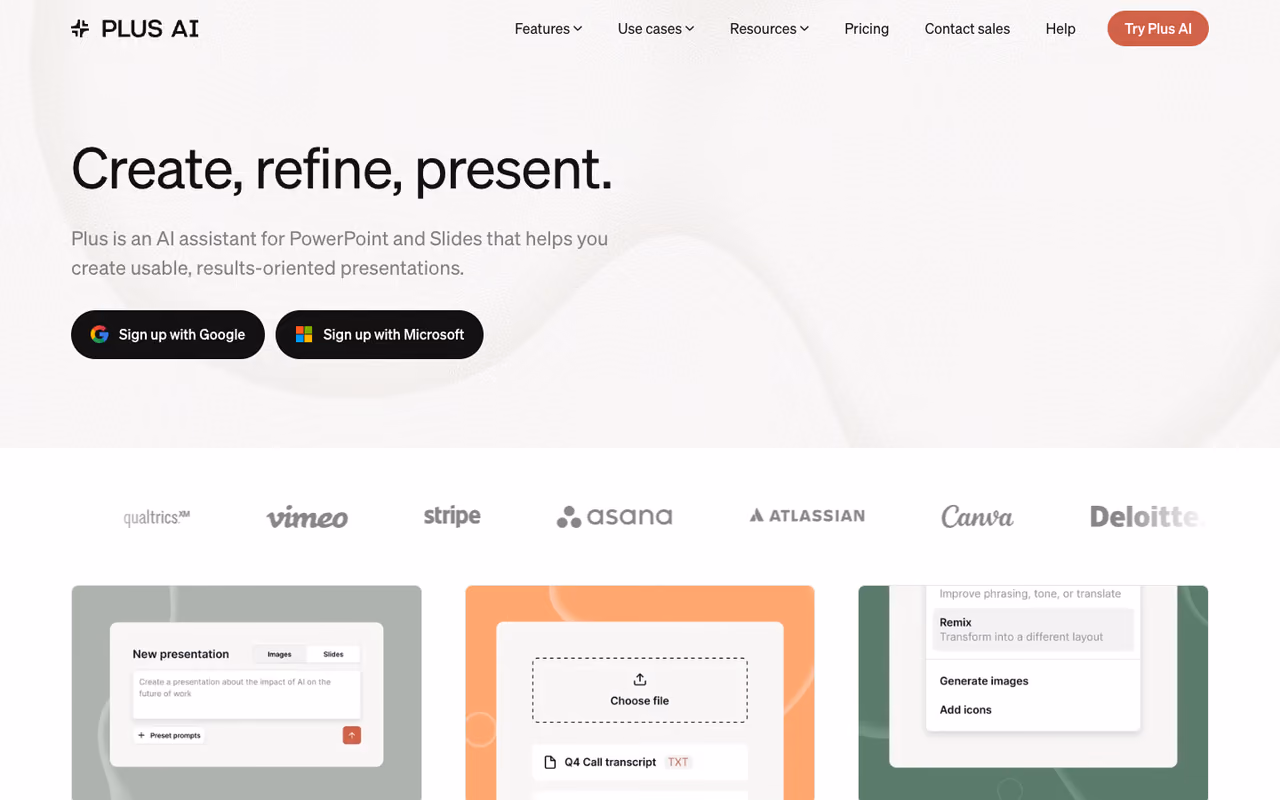 Plus AI homepage screenshot