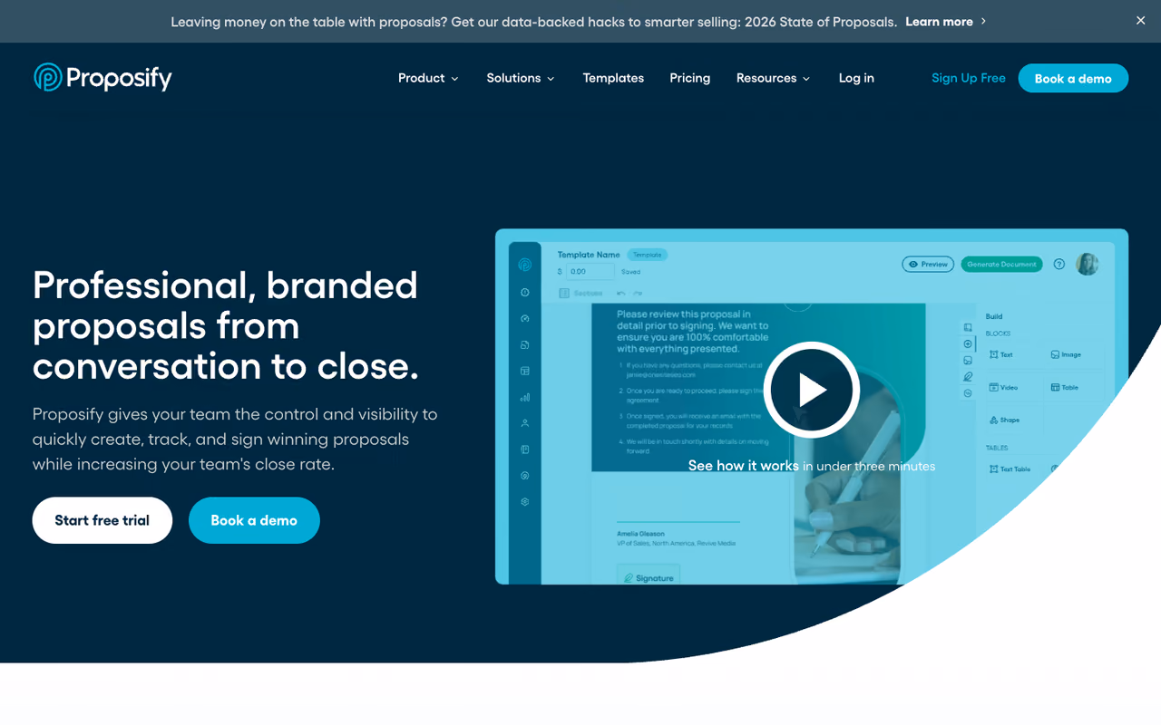 Proposify homepage screenshot
