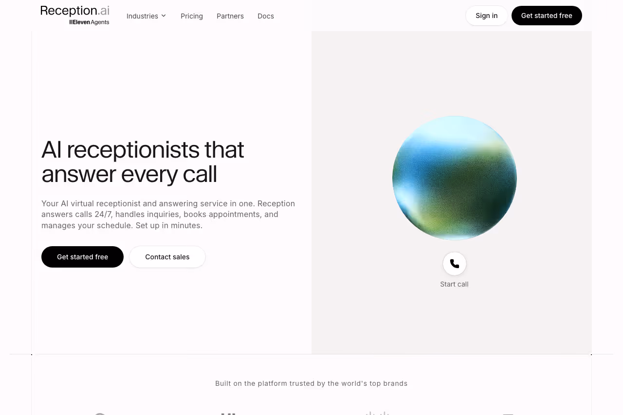 Reception.ai homepage screenshot