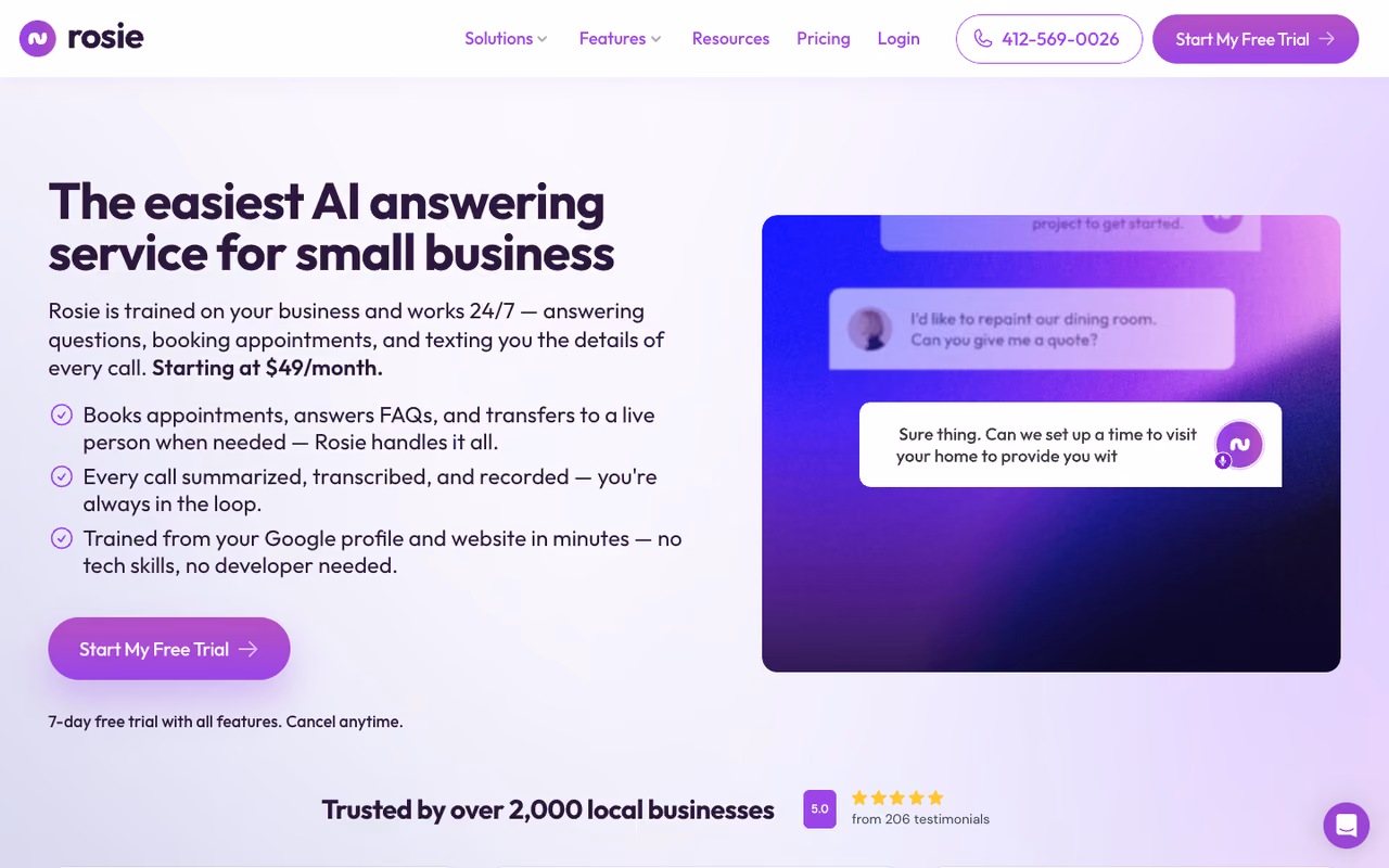 Rosie homepage screenshot