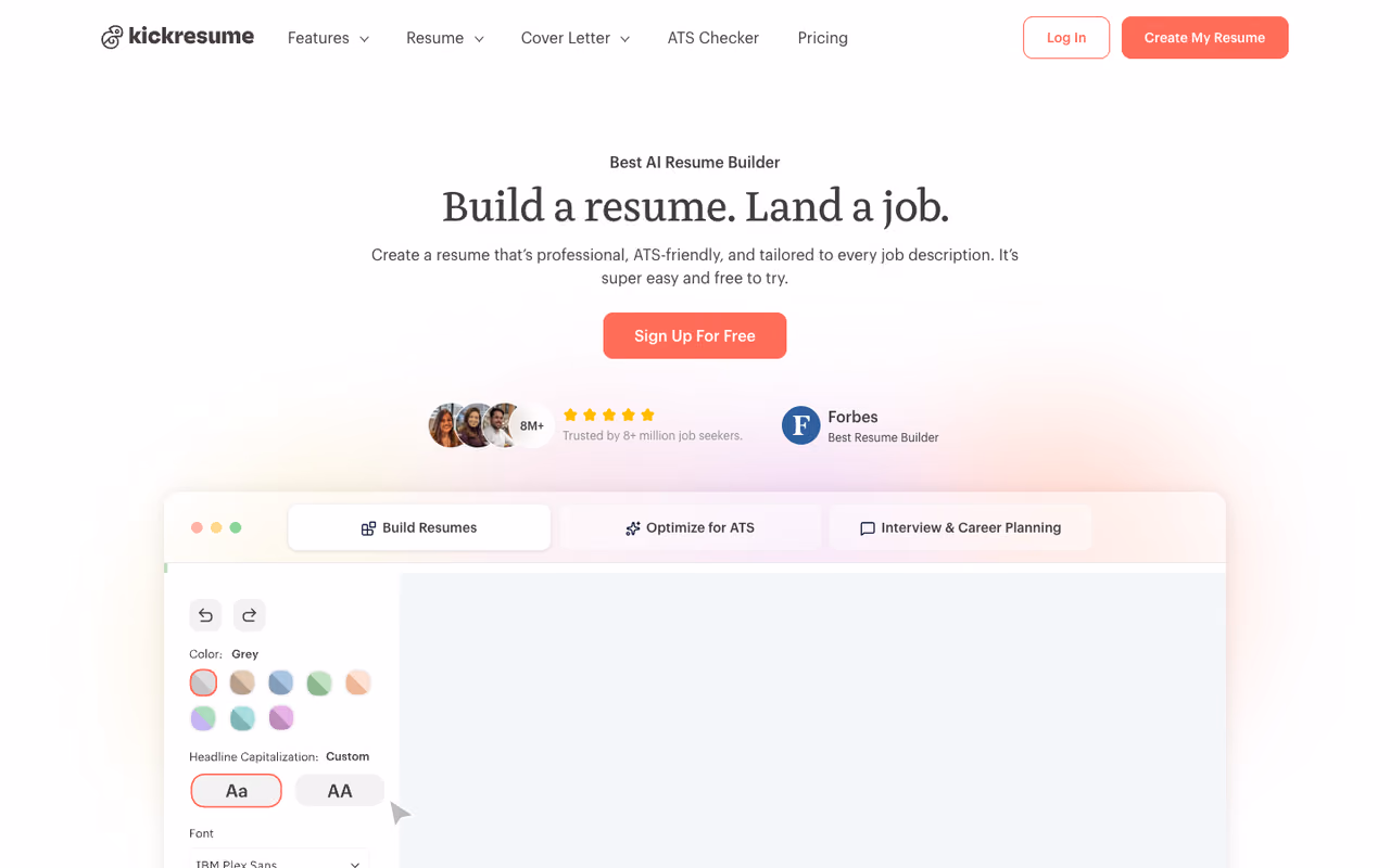 Kickresume homepage screenshot