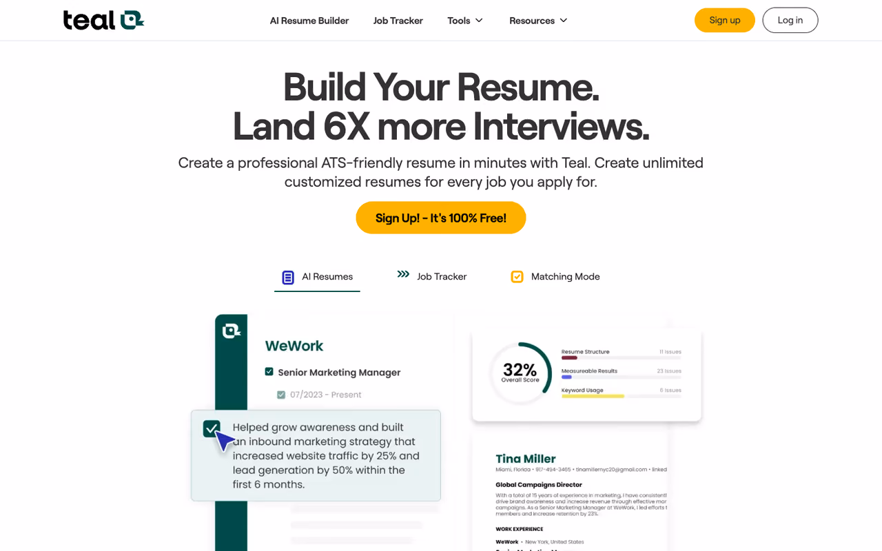 Teal homepage screenshot