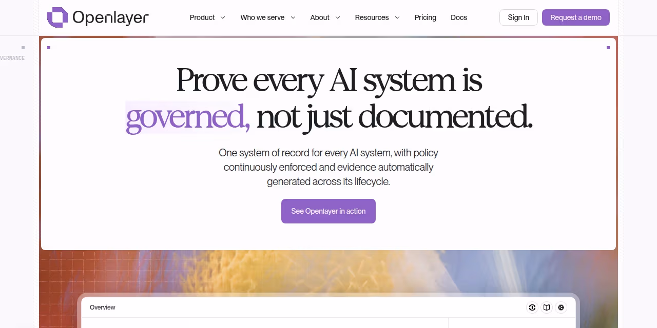 Openlayer homepage screenshot