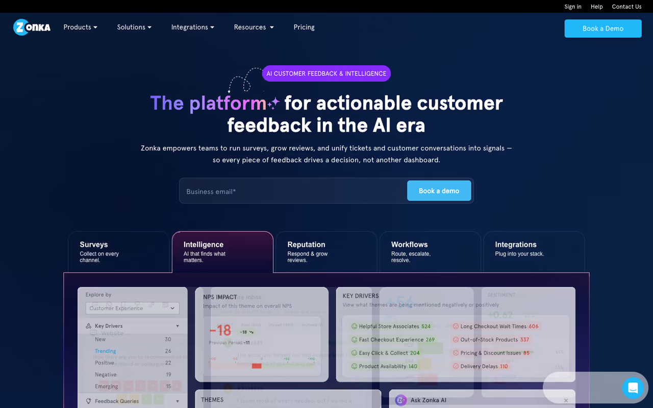 Zonka Feedback homepage screenshot