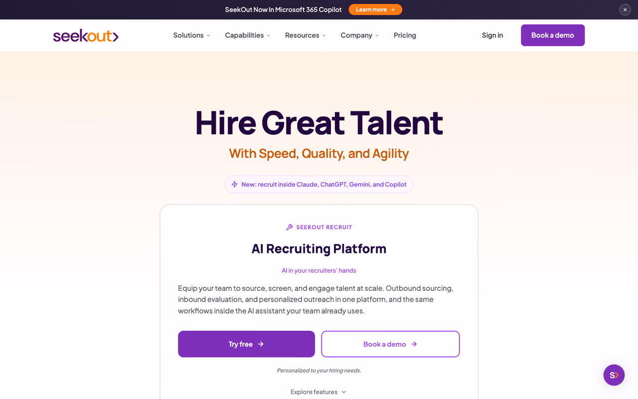 SeekOut homepage screenshot